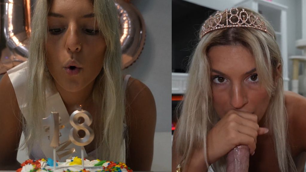 Ambie Bambii Sucks And Got Facial On Her 18th Birthday