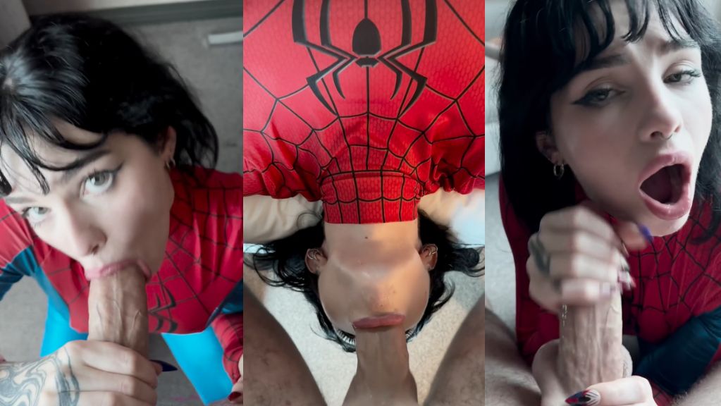Emily Oram Blows A BWC In Her Spidey Suit